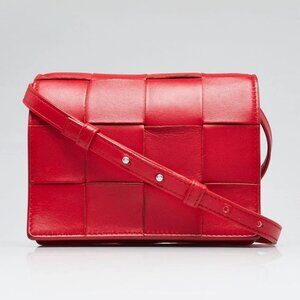 Bottega Veneta Red Nappa Leather Maxi Weave Mini Cassette Crossbody Bag